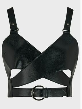 Killstar Black Faux Leather Harness Belt Top